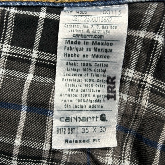 Carhartt Jeans Mens 35 x 30 Flannel Lined Relaxed Style B172 DST Work Utility - Picture 2 of 5